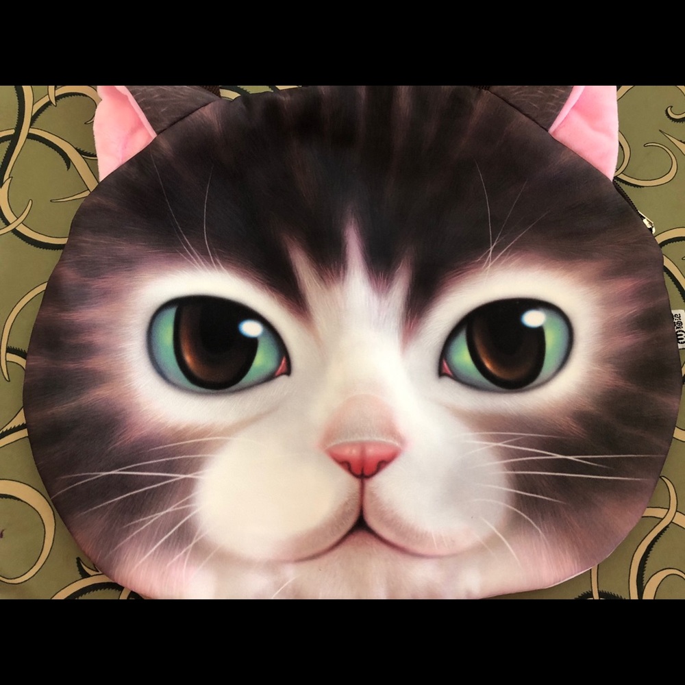 3D Cat Purse Tote Bag Shoulder Brown Green Eyes